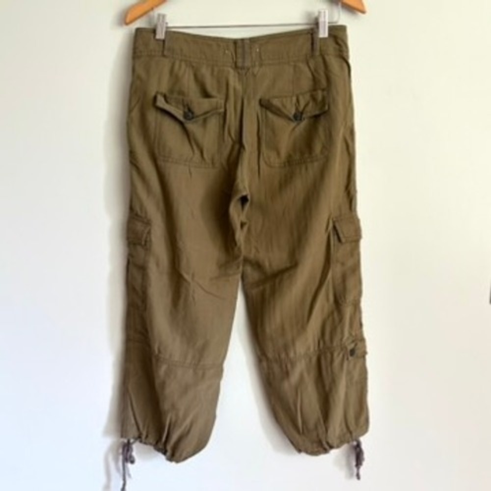 Hei Hei Anthropologie Silk Cotton Cargo Capri Pants Size 8 Olive Green Utility - Picture 5 of 10